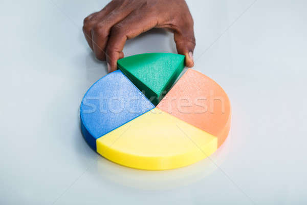 Human Hand Taking Green Piece Of Pie Chart Stock photo © AndreyPopov