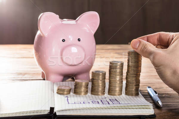 Person Placing Coin In Front Of Piggybank Stock photo © AndreyPopov