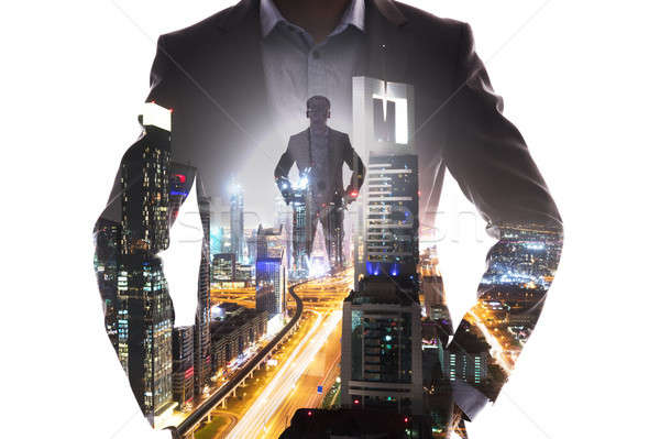 Double Exposure Of Businessman Superhero With Red Cape Stock photo © AndreyPopov