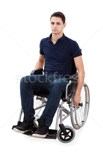 Сток-фото: портрет · человека · сидят · коляске · молодым · человеком