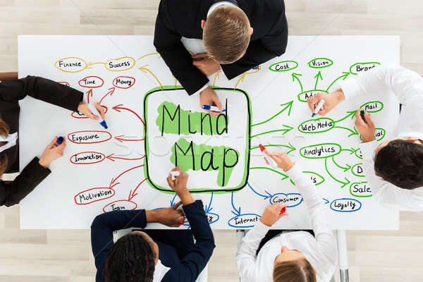 Businesspeople Drawing The Concept Of Mind Map On Desk Stock photo © AndreyPopov