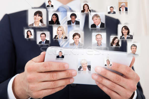 Empresario digital tableta collage gente de negocios comunicación global Foto stock © AndreyPopov