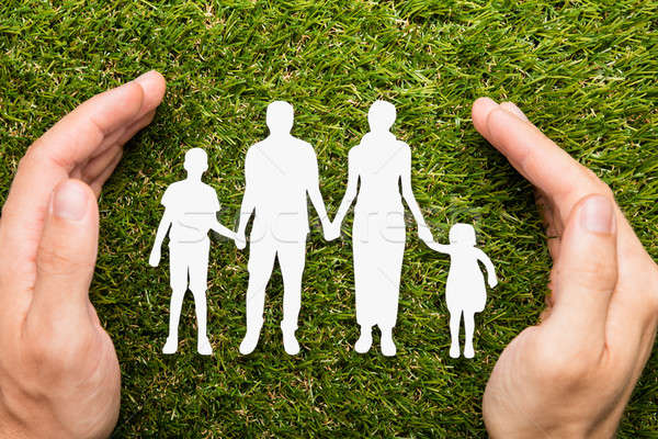 Person Hand Protecting Family Papercut Stock photo © AndreyPopov