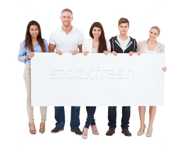 Stockfoto: Mensen · billboard · witte · groep · gelukkige · mensen