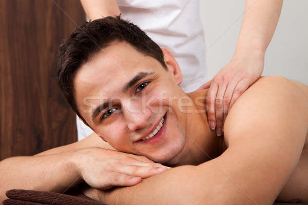 Stock foto: Mann · Schulter · Massage · spa · Porträt · junger · Mann