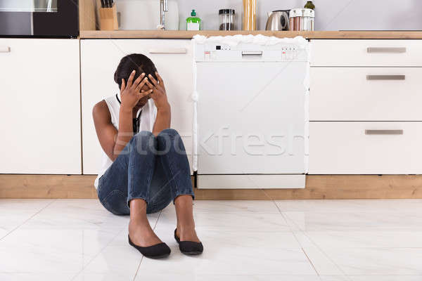 расстраивать женщину сидят посудомоечная машина пена из Сток-фото © AndreyPopov