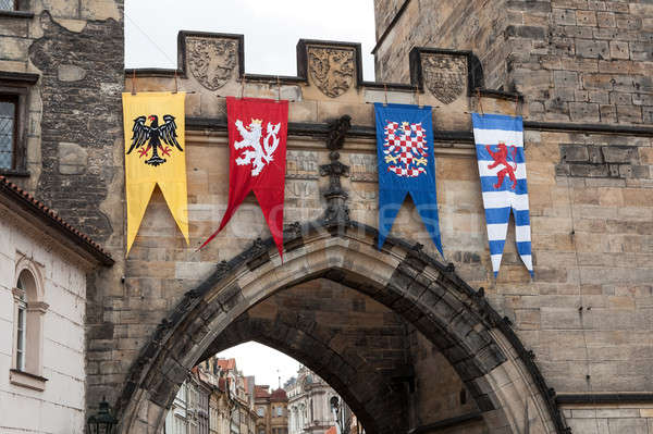 Medieval flags of Old Town bridge tower, Prague,,, Stock photo © AndreyPopov