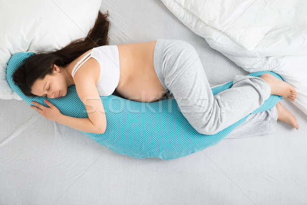 Stockfoto: Zwangere · vrouw · slapen · bed · huis