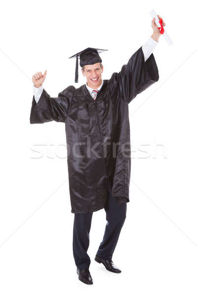 Stock fotó: Izgatott · diplomás · férfi · tart · bizonyítvány · fehér