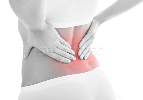 Vrouw lijden rugpijn jonge vrouw pijn Maakt een reservekopie Stockfoto © AndreyPopov