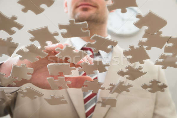 üzletember puzzle kirakós játék üveg asztal üzlet Stock fotó © AndreyPopov