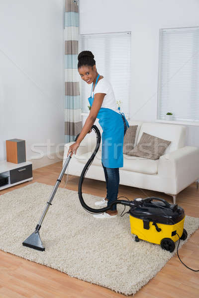 女子 清洗 地毯 吸塵器 微笑 年輕 商業照片 © AndreyPopov