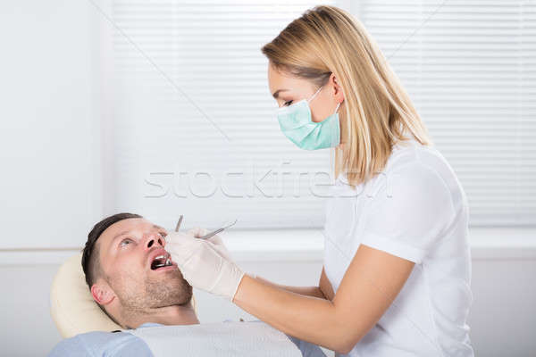 Foto d'archivio: Orale · dental · specchio · maschio · paziente · denti