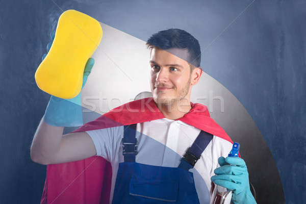 Männlich Hausmeister Reinigung Glas jungen glücklich Stock foto © AndreyPopov