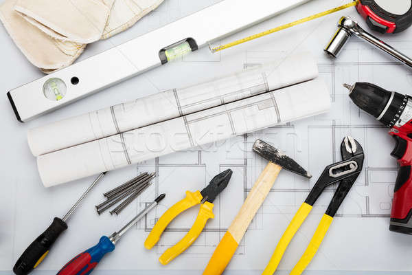 Tools And Equipment On Blueprint Stock photo © AndreyPopov