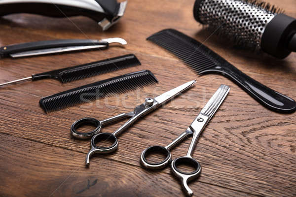 An Hairdresser Tools On Desk Stock Photo C Andriy Popov