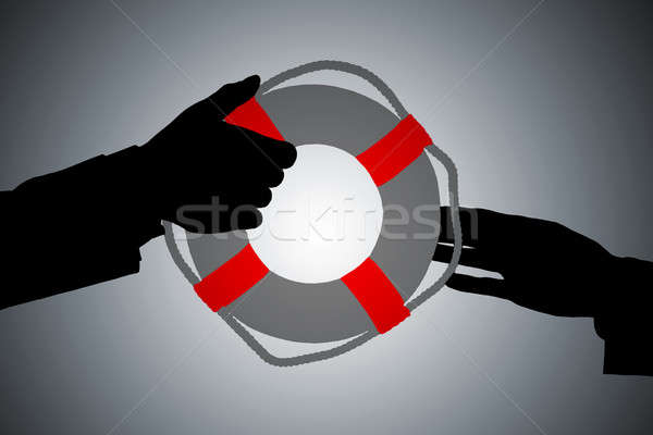 Foto stock: Silueta · dos · personas · mano · seguridad · ayudar · vida