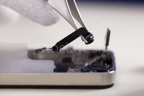 Tweezers Changing Broken Camera Of Mobile Phone Stock photo © AndreyPopov