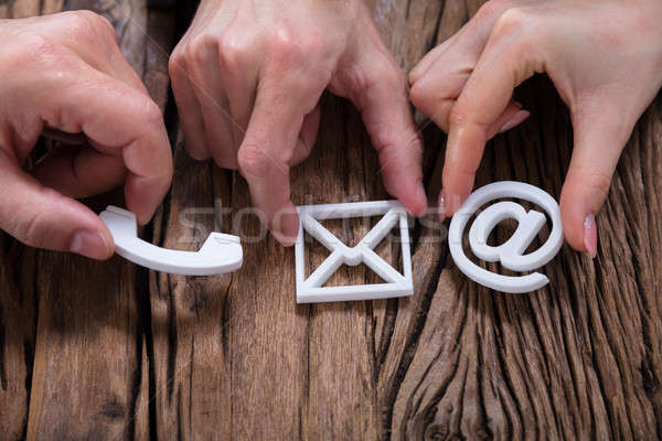 Ręce ikona zespołu kontakt Zdjęcia stock © AndreyPopov