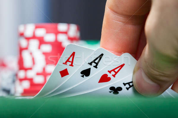 Stok fotoğraf: Poker · oyuncu · iskambil · kartları · el
