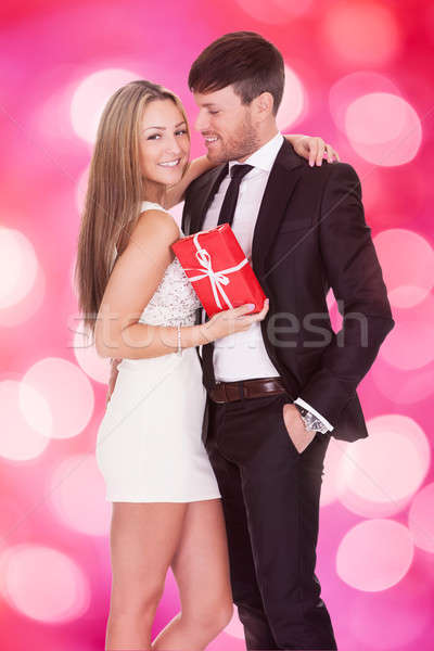 Stockfoto: Gelukkig · vrouw · geschenk · vriendje