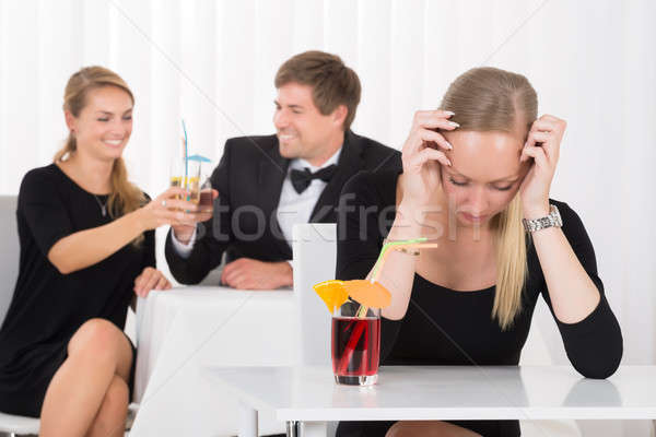 Stockfoto: Depressief · vrouw · vergadering · restaurant · paar