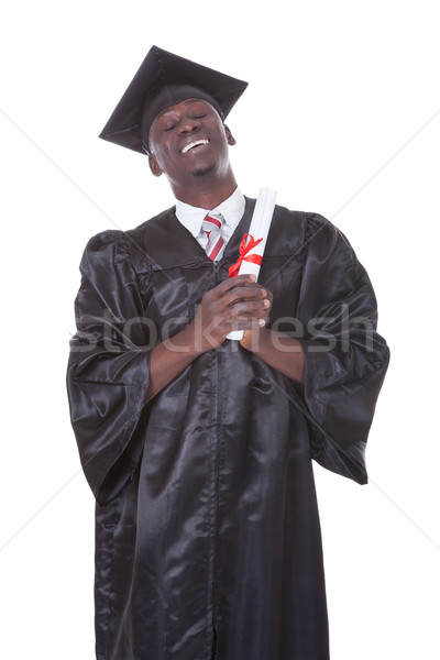 Foto stock: Graduação · homem · oração · retrato · jovem · branco