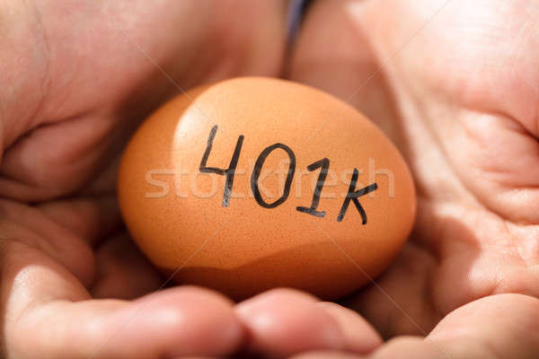 Emberi kéz tojás nyugdíjalap nyugdíj szöveg közelkép Stock fotó © AndreyPopov