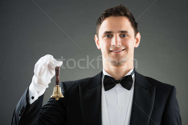 Foto stock: Retrato · sonriendo · camarero · anillo · campana