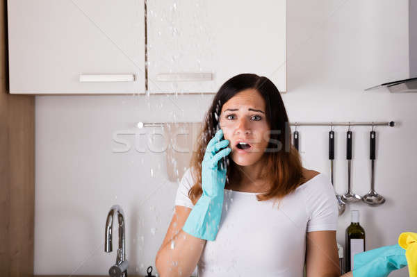Woman Calling To Plumber For Water Leakage Problem Stock photo © AndreyPopov