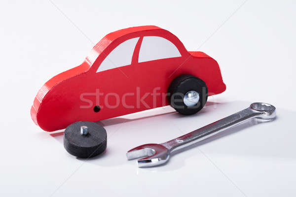 Elevated View Of Red Car And Wrench Stock photo © AndreyPopov