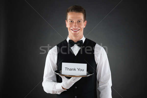 De ober dank u teken portret gelukkig Stockfoto © AndreyPopov