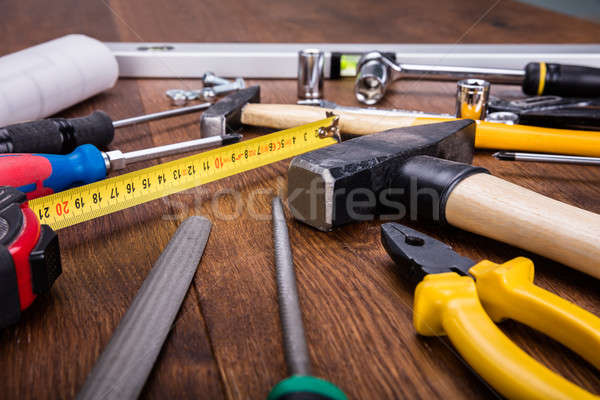 Construction Tools With Blueprint On Desk Stock photo © AndreyPopov