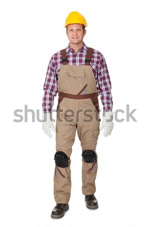 Retrato trabajador de la construcción aislado blanco construcción fondo Foto stock © AndreyPopov