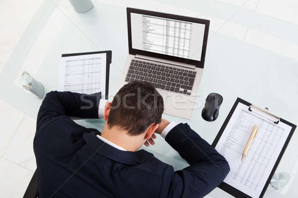 Foto stock: Cansado · empresário · adormecido · despesas · escritório