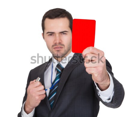 Stock fotó: üzletember · mutat · piros · kártya · portré · érett