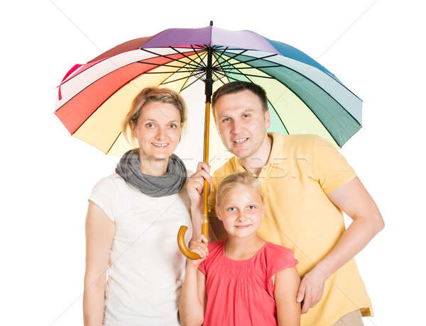 Foto stock: Asegurado · familia · pie · paraguas · aislado · blanco