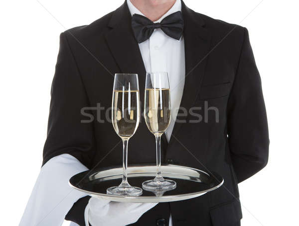 Kellner tragen Champagner Flöten Fach weiß Stock foto © AndreyPopov