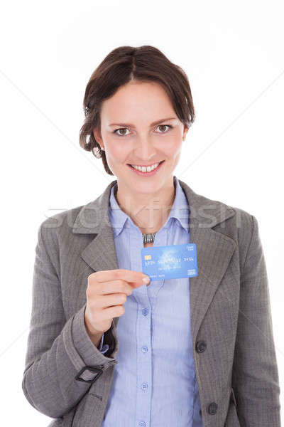 Femme d'affaires carte de crédit souriant blanche bureau [[stock_photo]] © AndreyPopov