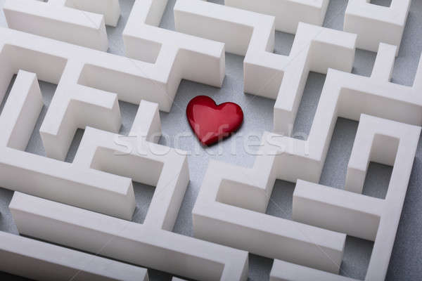 Rot Herz Zentrum Labyrinth Ansicht weiß Stock foto © AndreyPopov