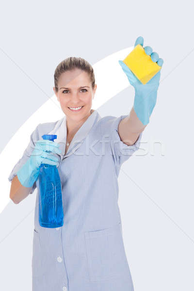 Woman Holding Cleaning Liquid And Scrubber Stock photo © AndreyPopov