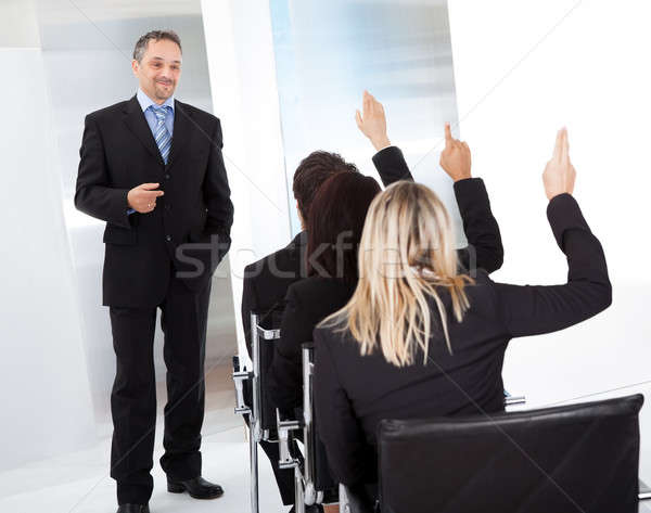 Foto stock: Gente · de · negocios · conferencia · preguntas · grupo · exitoso