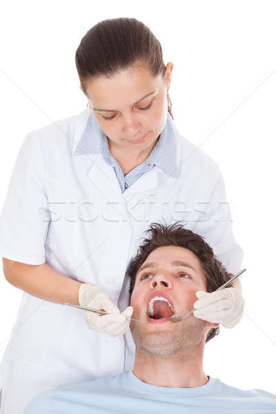Foto stock: Feminino · dentista · paciente · dentes