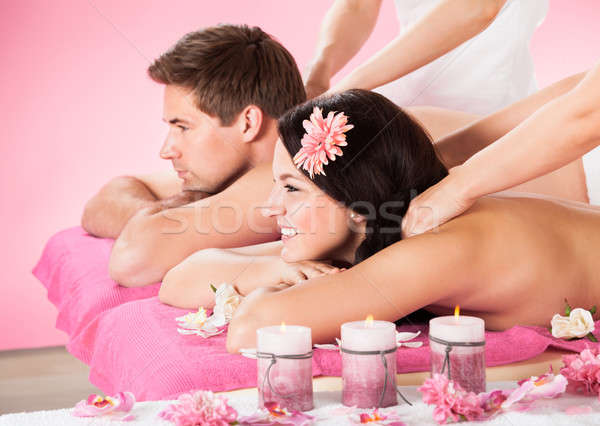 Foto stock: Casal · ombro · massagem · estância · termal · retrato · sorridente