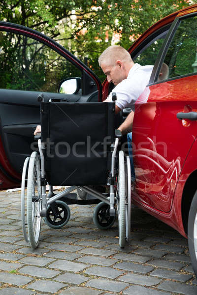Foto stock: Deficientes · carro · motorista · cadeira · de · rodas · retrato · estrada