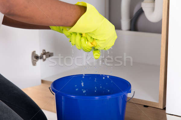 Woman Squeezing Water In Bucket Stock photo © AndreyPopov