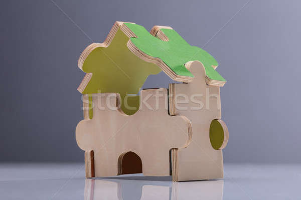 Ház modell felfelé kirakós játék szürke terv Stock fotó © AndreyPopov