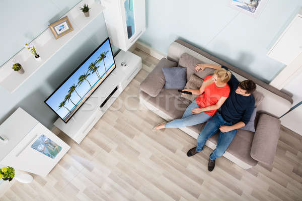 Stock photo: High Angle View Of Couple Watching Television