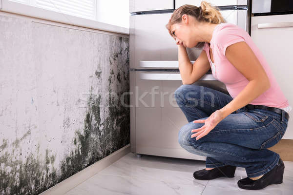 Stock photo: Shocked Woman Looking At Mold On Wall