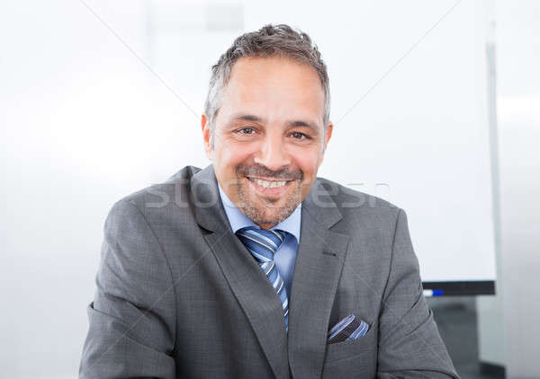 Zdjęcia stock: Szczęśliwy · mężczyzna · przedsiębiorca · portret · pracy · biuro